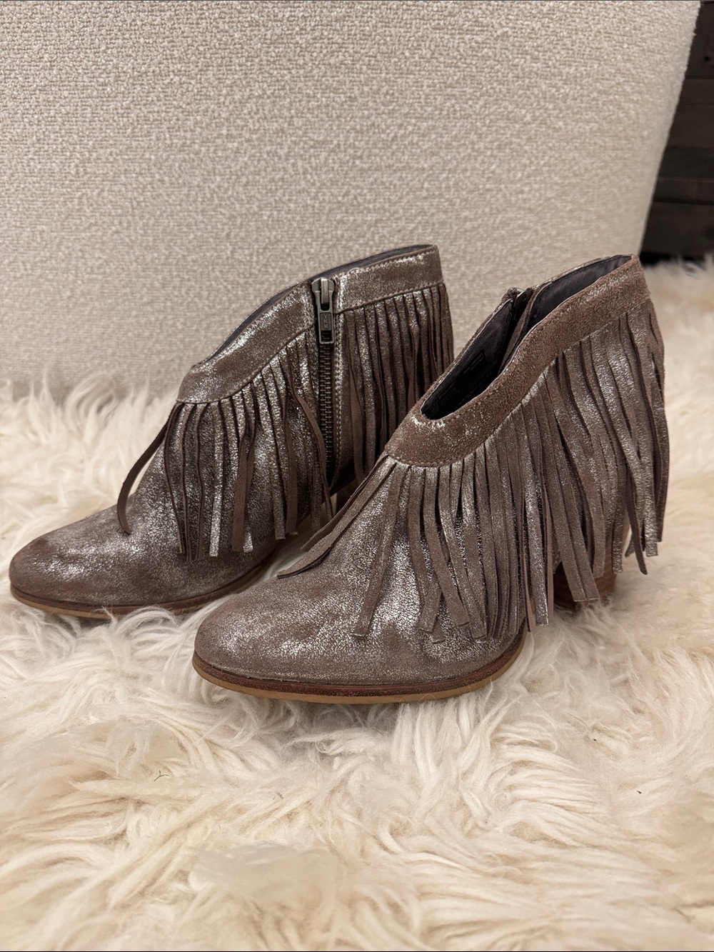 Ariat Metallic Taupe Fringe Ankle Booties